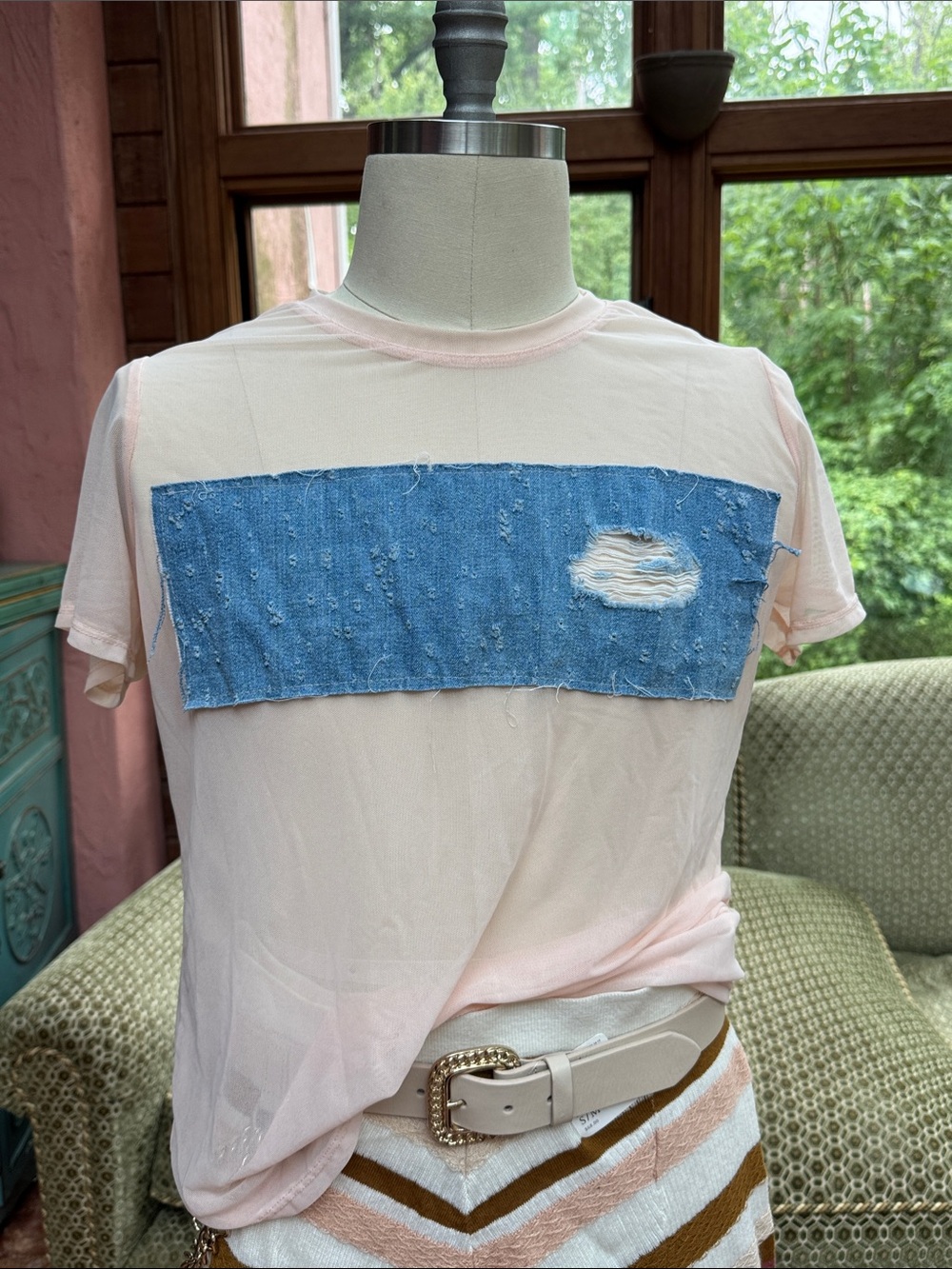LF Sheer Top with Denim - NWT